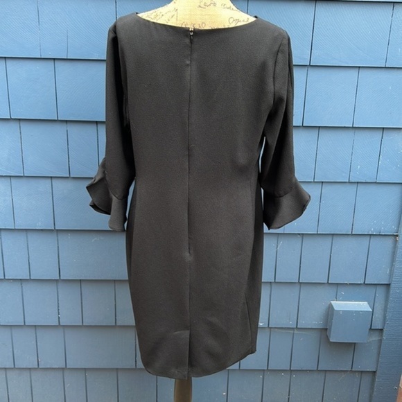 🖤🖤🖤 Karl Lagerfeld 14 black dress cocktail holidays MOD bell sleeve - Picture 5 of 8